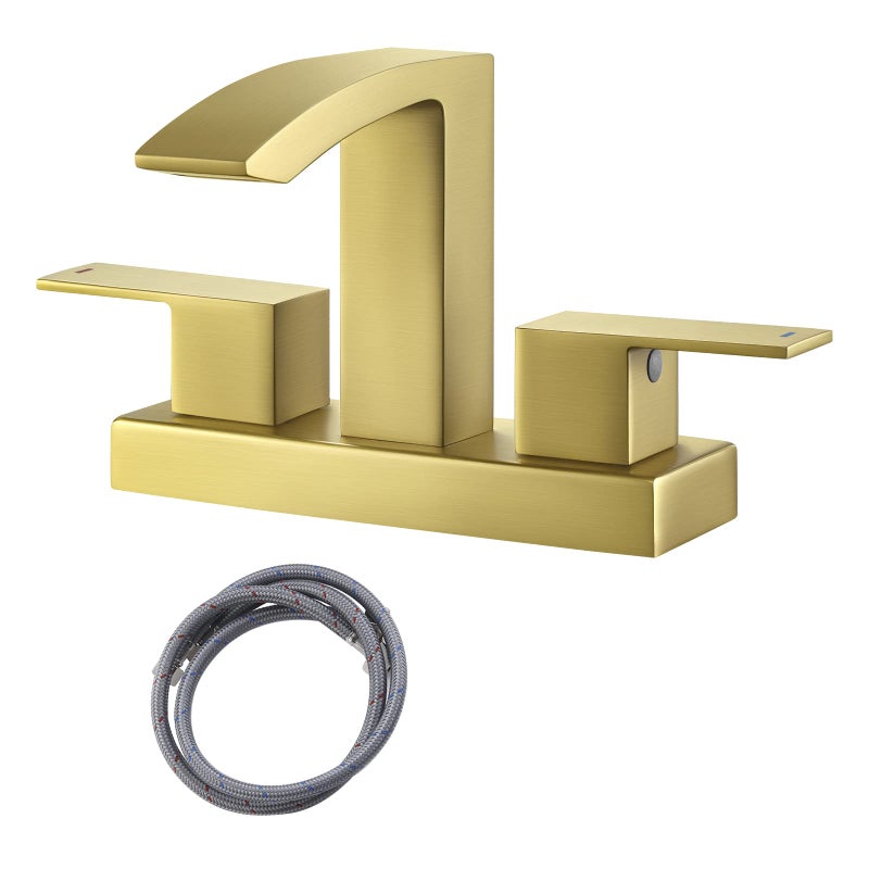 KES Brushed Gold Bathroom Faucet Two Handles 3 Hole 4 Inches Centerset Modern Vanity Brass Faucet, L4101LF-BZ - Image 2
